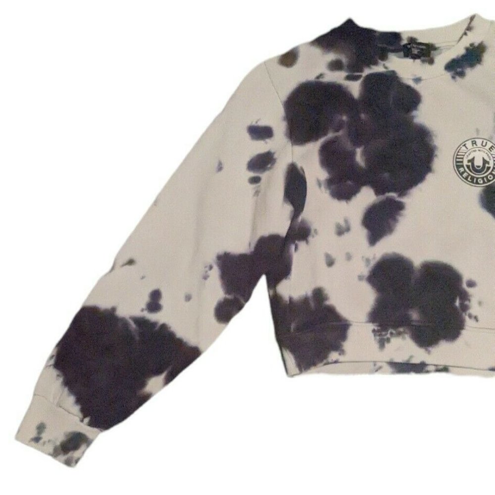 True Religion Sunset Tie Dye Black/White Crewneck Sweatshirt Cropped Small NWT - Picture 3 of 9